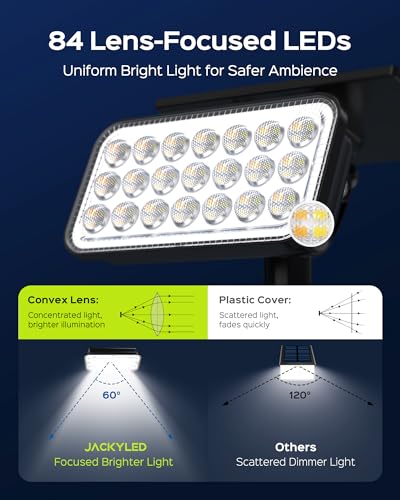 84 LED Solar Spotlights 5 Lighting Modes 360° Adjustable IP65 Waterproof Super Bright Overnight Solar Spot Lights for Outside with Extendable Spike for Yard (4 Count)
