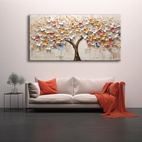 White Spring Tree of Life Wall Art Office Decor Living Room Modern Painting Prints Pictures Abstract Floral Flower Nature Canvas Large Landscape Artwork