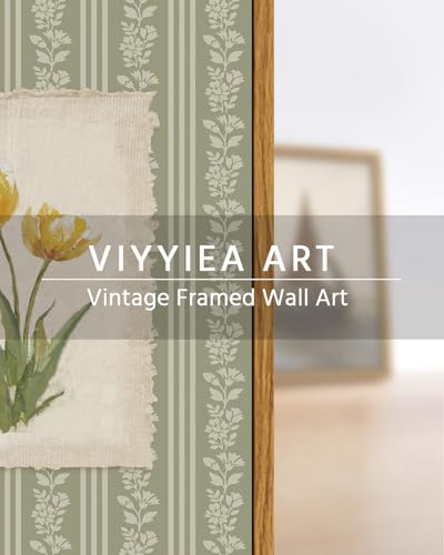 Framed Yellow Tulip Wall Art Vintage Botanical