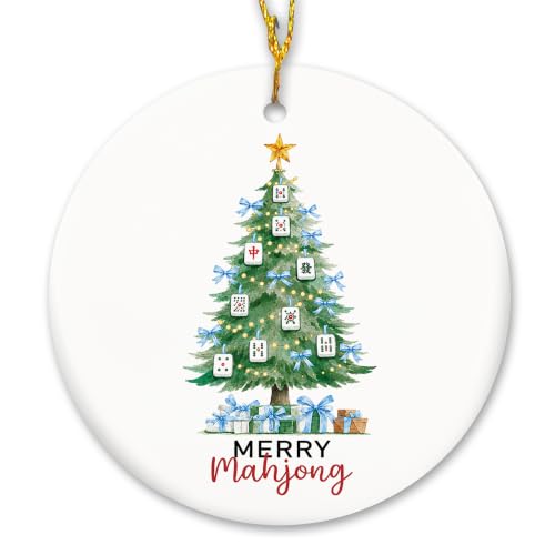 Blue Ribbon Mahjong Christmas Tree Ceramic Ornament Gifts