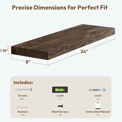 Elm Wood Floating Shelf 24x8” Set of 2 (2 Count)