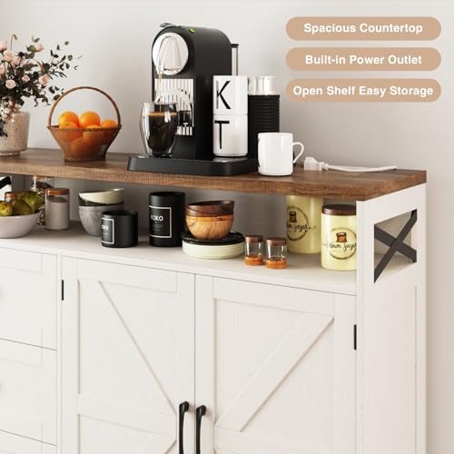 Farmhouse Buffet Cabinet with Drawers & Open Shelf