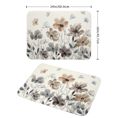 Floral Dish Drying Mat for Kitchen Counter Watercolor Cute Flower Super Absorbent Reversible Microfiber Kitchen Countertop Protector Dishes Pad Large 18x24 inch