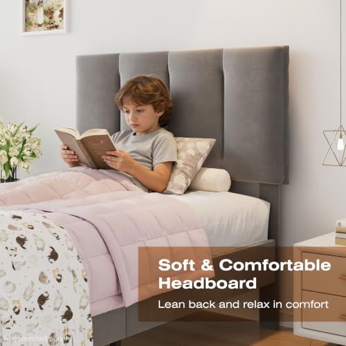 Twin Size Bed Frame with Upholstered Headboard
