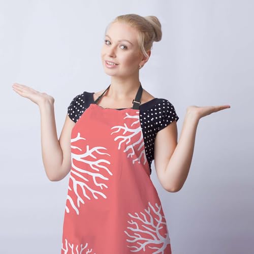 Chef Apron for Women Beach Coral Funny Aprons for Men for Kitchen Cooking Restaurant BBQ Painting Crafting 27”