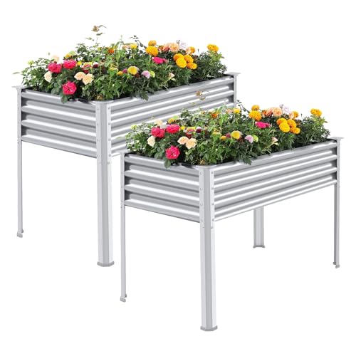 2 Pack Galvanized Raised Garden Bed with Legs (2 Count)