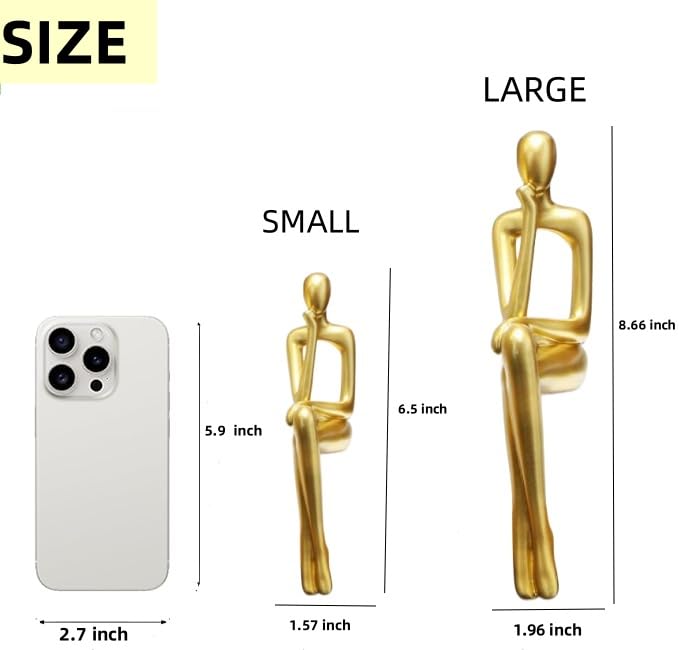 Abstract Gold Reading Thinker Statues for Book Shelf Office (3 Count)