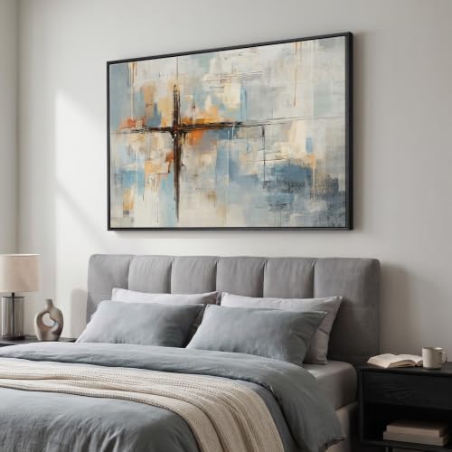 Extra Large Framed Blue Abstract Wall Art for Living Room