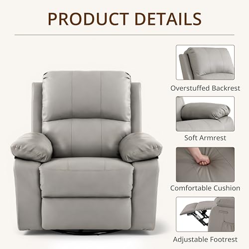 360° Swivel Rocking Leather Recliner Chair for Adults