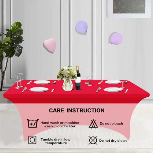 2 Pack 8FT Table Cloth for Rectangular Spandex Red Table Cover (2 Count)