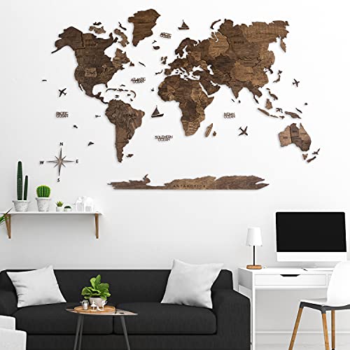 Handmade 3D Wood World Map Wall Art Large Wall Decor Track Your World Travels