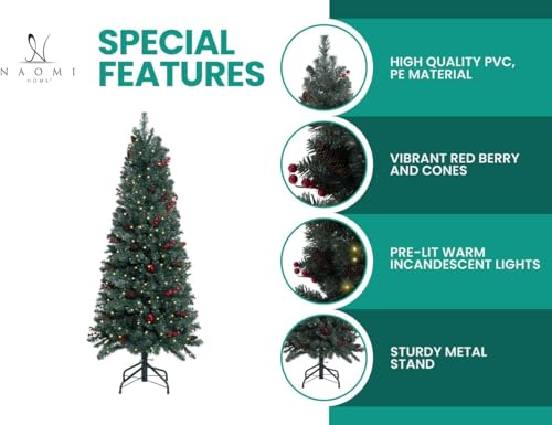 9ft Pencil Christmas Tree with Lights