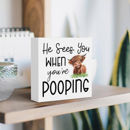 Funny Highland Cow Bathroom Decor Are You Pooping Sign Highland Cow Gifts for Women Highland Cow Nursery Decor