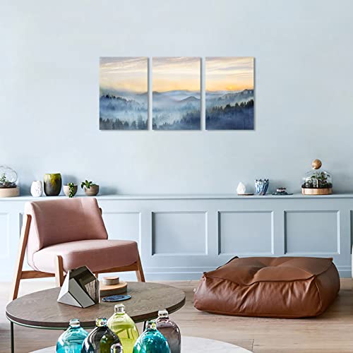 Wall Decor for Bedroom 3 Panel Sunrise Misty Forest Print Picture Paintings Wall Art for Living Room Bathroom Framed Canvas Artwork Modern Room Wall Decorations Size 16x24 x 3 Piece Ready to Hang (3 Count)
