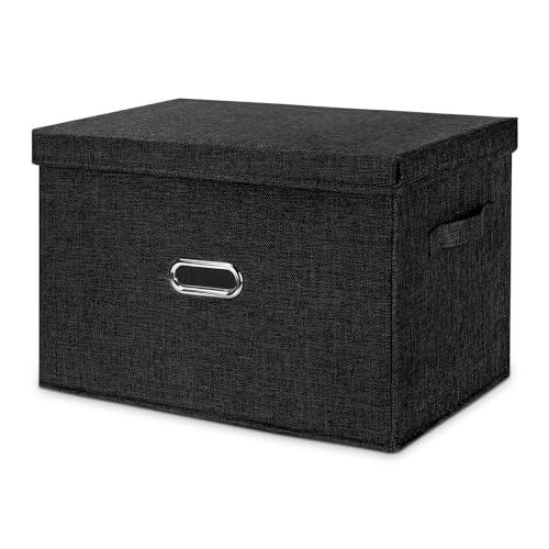 Large Linen Fabric Foldable Storage Bins with Removable Lid and Handles