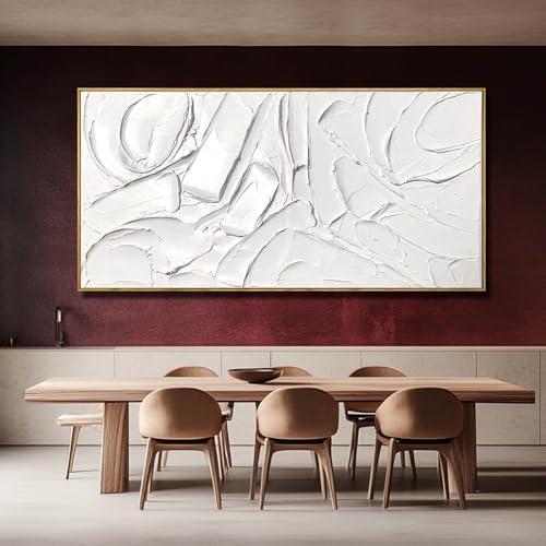 White Artwork for Walls Contemporary Abstract Art Hand Painted 29"x58" Line Art Wall Decor Large Wall Art for Living Room Bedroom Hotel