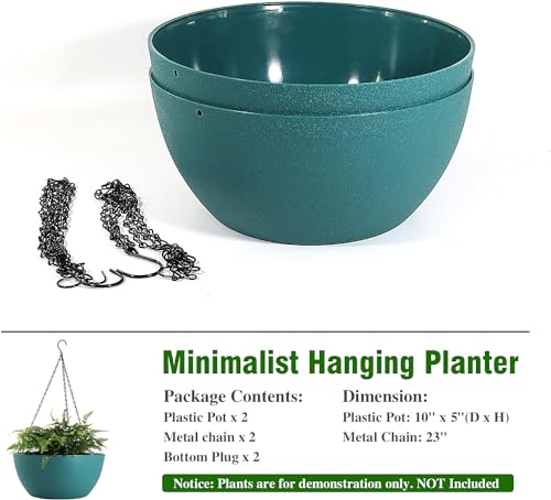10 inch Hanging Planters for Outdoor Indoor Plants with Drainage Holes and Chain (2 Count)