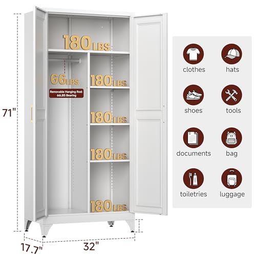71" Tall Wardrobe Closet with 2 Doors and Hanging Rod