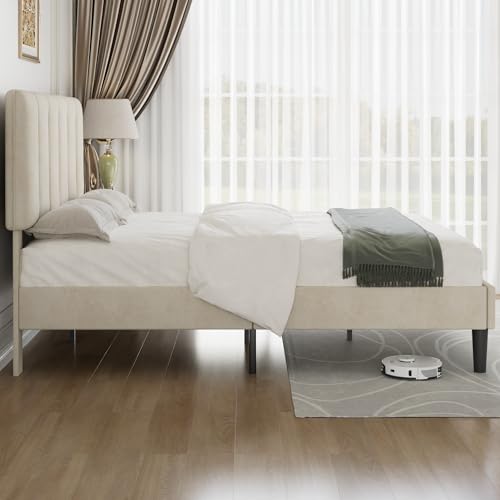 Queen Size Bed Frame with Upholstered Headboard