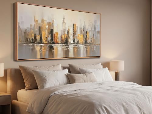 Abstract Cityscape Canvas Wall Art Modern New York Skyline Painting Warm Accents