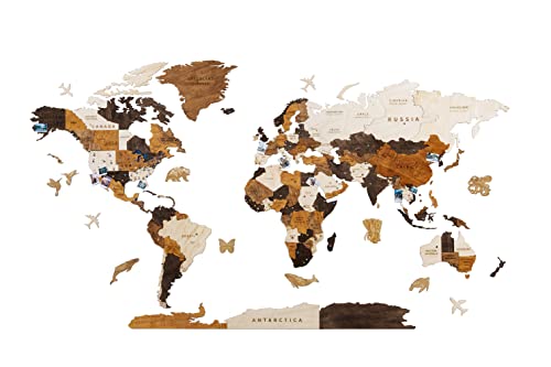Multilayered 3D Wooden World Map Wall Decor