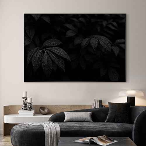 46"x72" Extra Large Framed Wall Art Black and White Botanical Leaves with Raindrops for Home Living Room Bedroom Decor