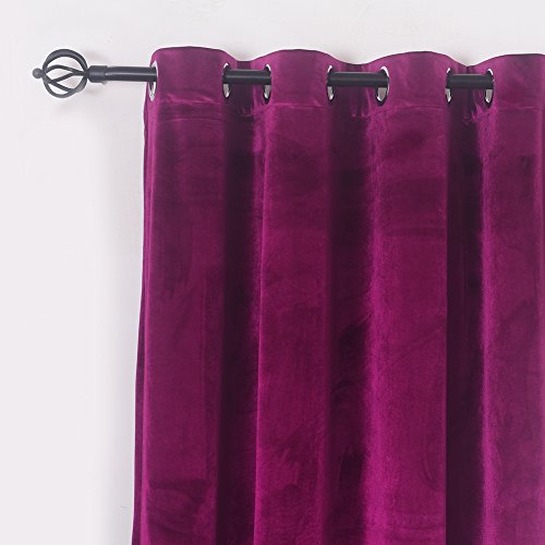 Super Soft Luxury Velvet Texture Curtains Fushcia Room Darkening Blackout Curtain Panel Drapes Drapery 52 inch Wide by 96 inch Length with Grommet Fushcia Set of 2