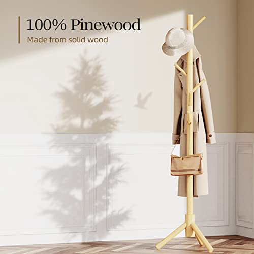 Solid Wooden Coat Rack Freestanding with 8 Hooks