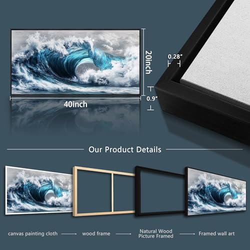 Blue Wave lPaintings Wall Art For Living Room Wall Decor For Bedroom Ocean Inspiration Wall Pictures Office Decor Posters Modern Printing Canvas Artwork Home Decor Black Framed 20x40 In