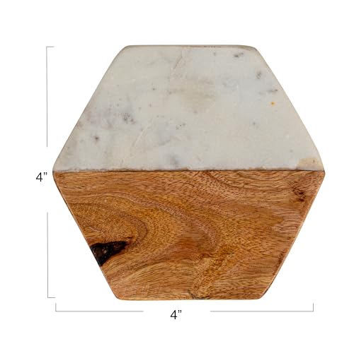 4 Piece Marble and Mango Wood Hexagon Coasters (4 Count)