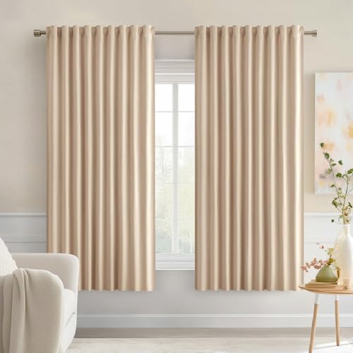 Beige Back Tab Blackout Curtains 52x54 Inch Length 2 Panels Set (2 Count)
