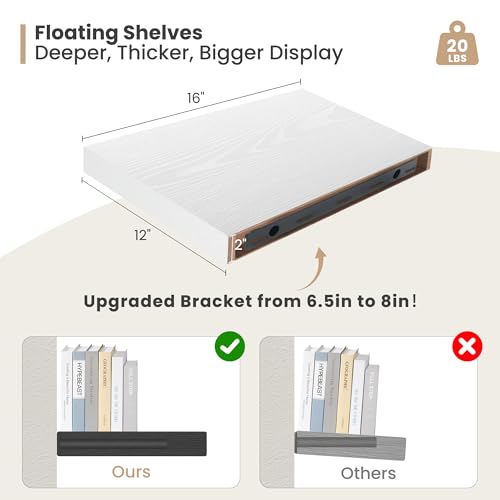 16 x 12 Deep Floating Shelves Wall Mounted Set of 2 White (2 Count)