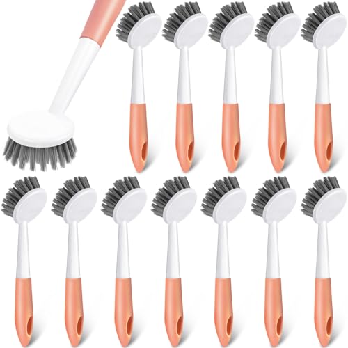 12 Pack Long Handle Dish Scrub Brush Stiff Bristles (12 Count)