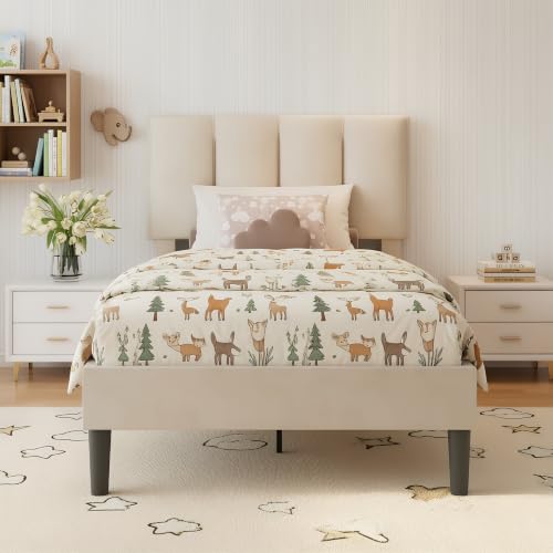 Twin Size Bed Frame with Upholstered Headboard