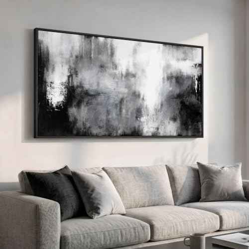Large Framed Black and White Abstract Wall Art for Living Room