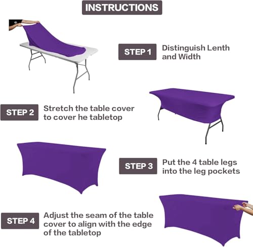 6FT Table Cloth for Rectangular Spandex Purple Table Cover