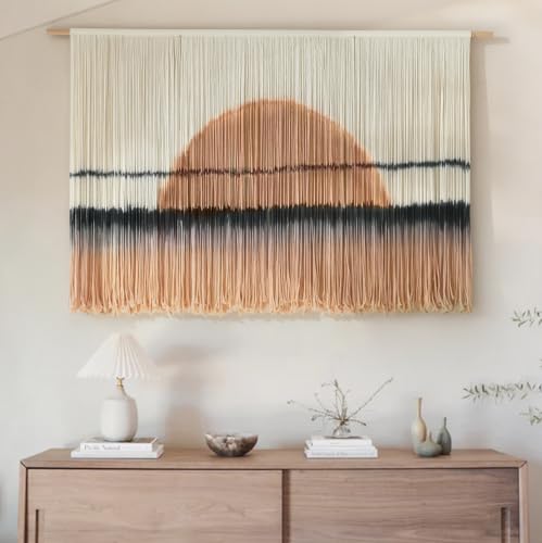 Macrame Wall Hanging Dip Dye Sunset Boho Wall Decor Fiber Art 57" W*35" L