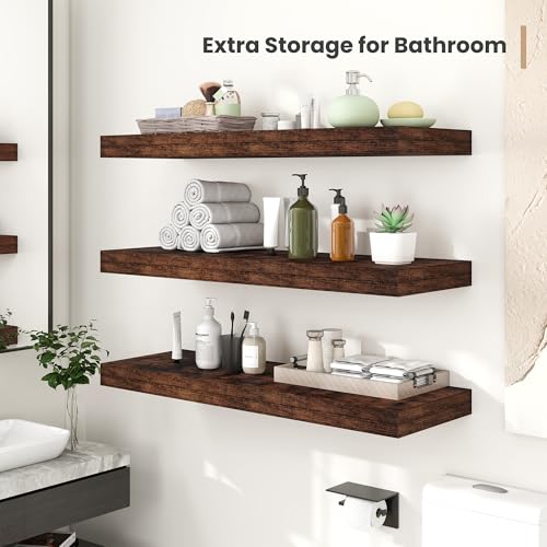 48 x 12 Deep Floating Shelves Wall Mounted Set of 2 Rustic Brown (2 Count)