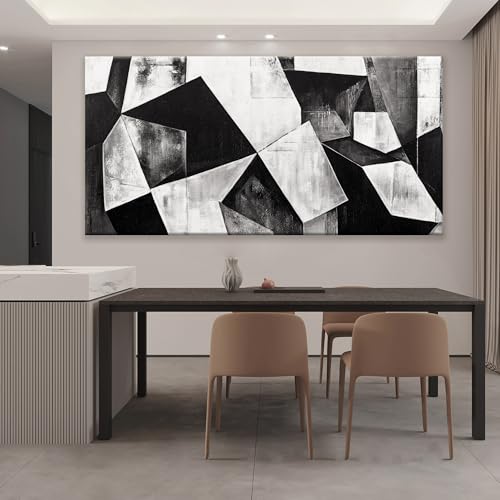 Large Abstract Wall Art Black And White Wall Art Geometric Color Block Line Painting Artwork Canvas Art Wall Decor Simple Picture Artwork For Living Room Bedroom Office 29" X 58"