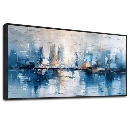 Black Framed Canvas Wall Art For Living Room Wall Decor For Bedroom Office Wall Decoration Blue Abstract Paintings Modern Pictures Artwork Room Aesthetic Home Decor 20x40 In