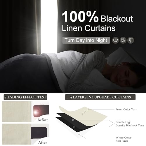 Pinch Pleat Cream Linen 102 Inch Long Curtains for Dining Room 2 Panels Set