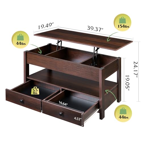 Lift Top Coffee Table with 2 Drawers