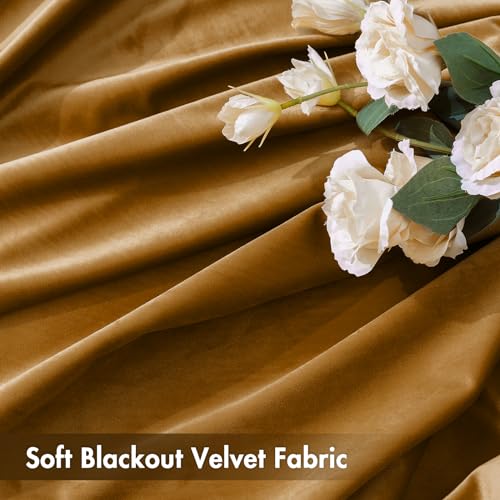 Golden Brown Blackout Velvet Curtains Drapes 72 Inch Long 52"x72" (2 Count)