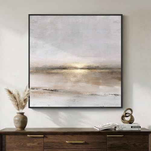 Framed Gray Black Gold Abstract Landscape Canvas Wall Art Decor