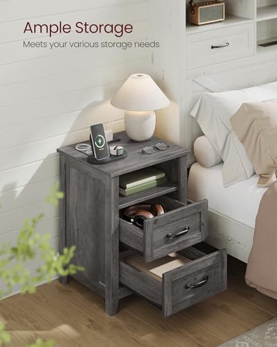 Farmhouse Nightstand with Charging Station
