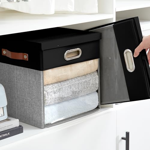 13x13 Inch Ultra Thick Fabric Storage Bins with Lids & Windows (3 Count)