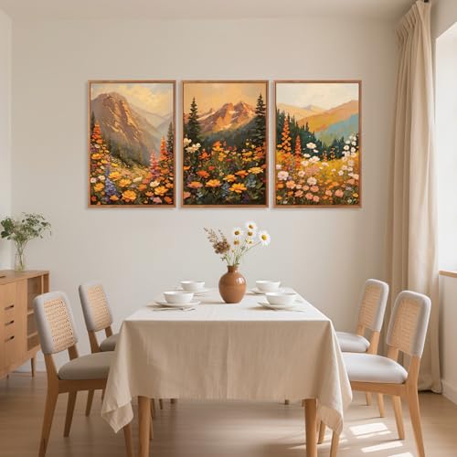 3 Pcs Mountain Wildflowers Framed Canvas Wall Art 16x24 Inch