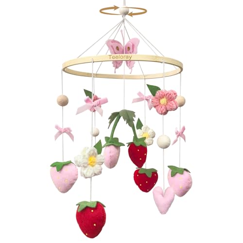 Strawberry Baby Crib Mobile for Girls Pink Bow Nursery Decor