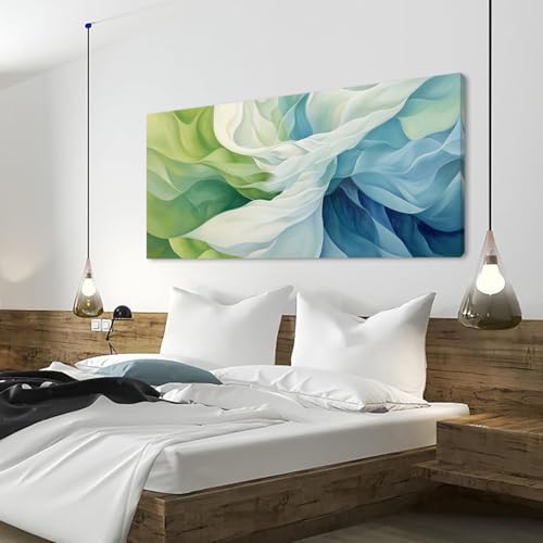 Abstract Lines Wall Art for Living Room Canvas Prints Aqua Turquoise Blue Green Artwork Paintings Decor Bedroom Office Girl Woman