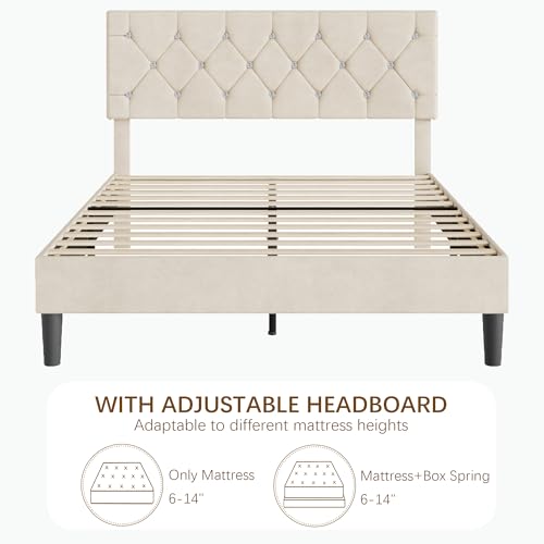Queen Size Bed Frame with Diamond Tufted Headboard